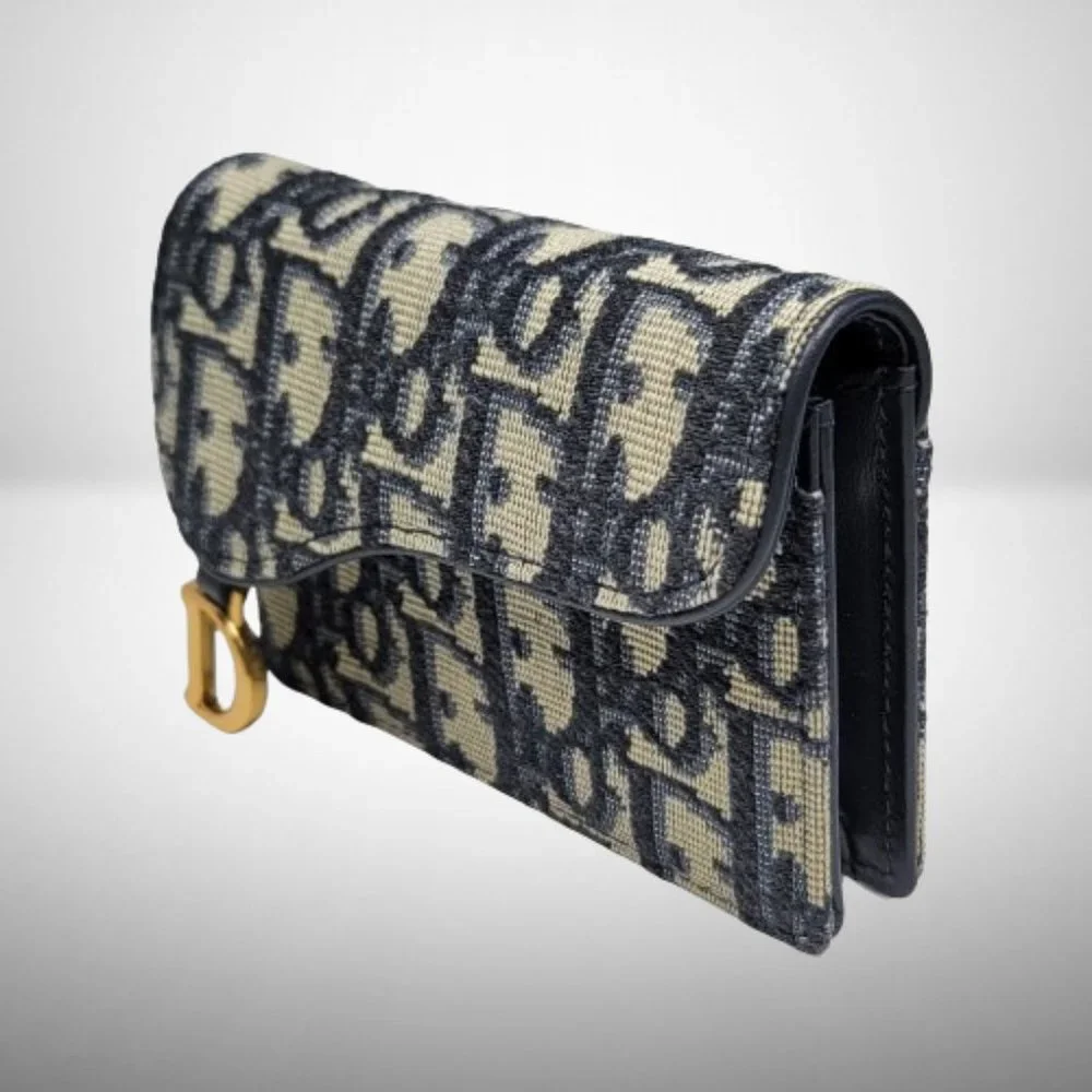 CHRISTIAN DIOR NEW SADDLE CARDHOLDER IN OBLIQUE BLUE CANVAS